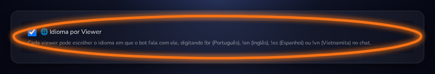 Checkbox Idioma por Viewer no topo da página Chat Bot