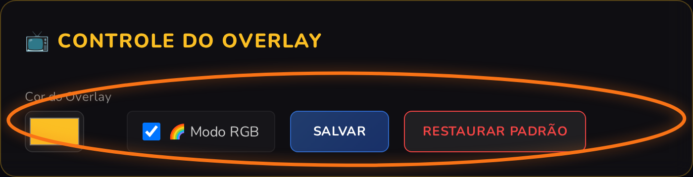 Seletor de cor do overlay do Mega Sorteio com o checkbox Modo RGB e o botão Salvar destacados