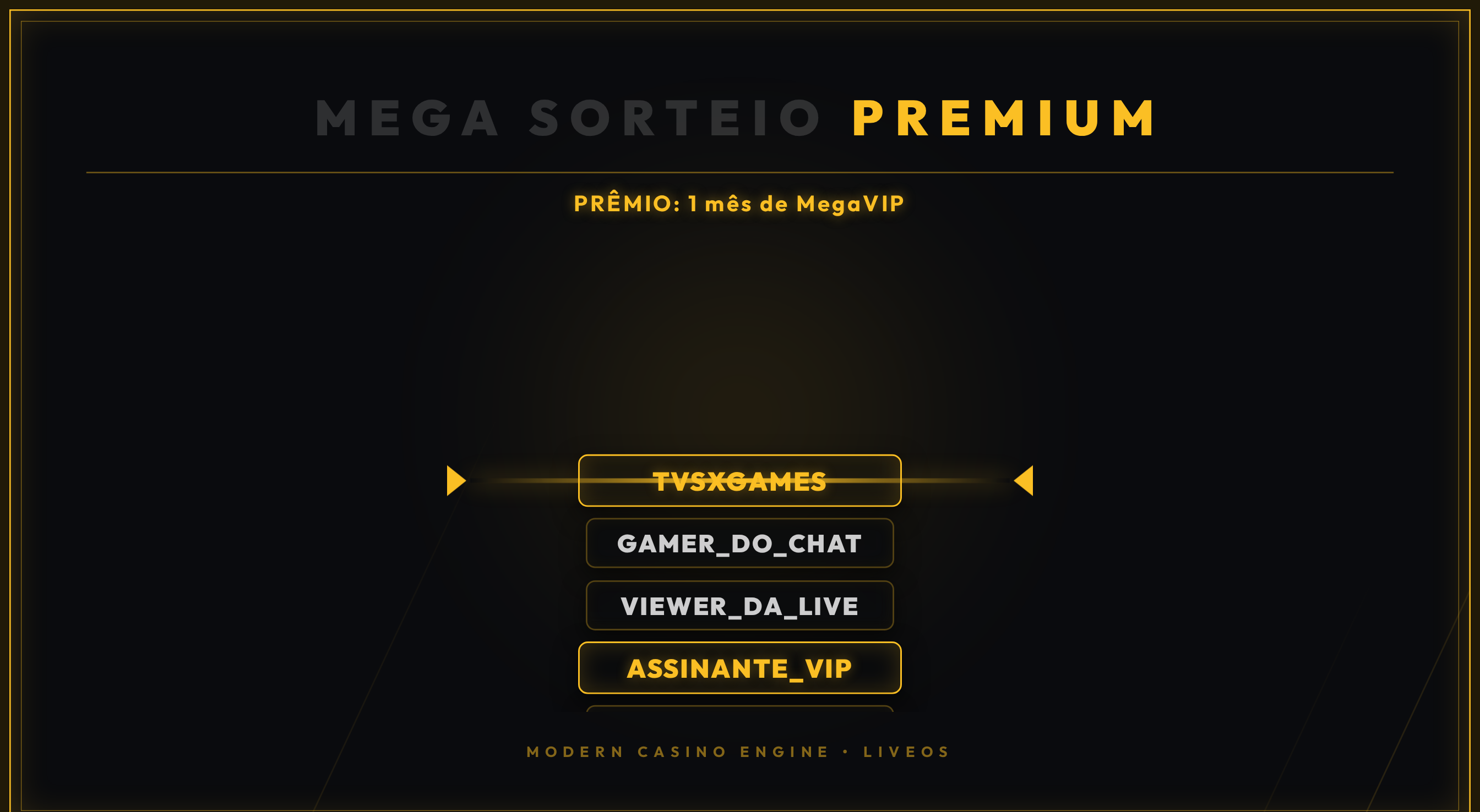 Overlay do Mega Sorteio mostrando a lista de participantes rolando em prévia