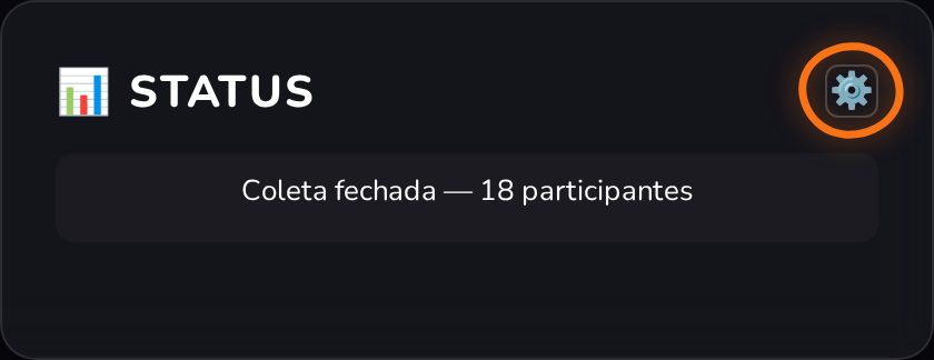 Card Status com o botão de engrenagem de configurações destacado