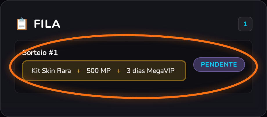 Um item na fila com três prêmios juntos, um vencedor leva tudo