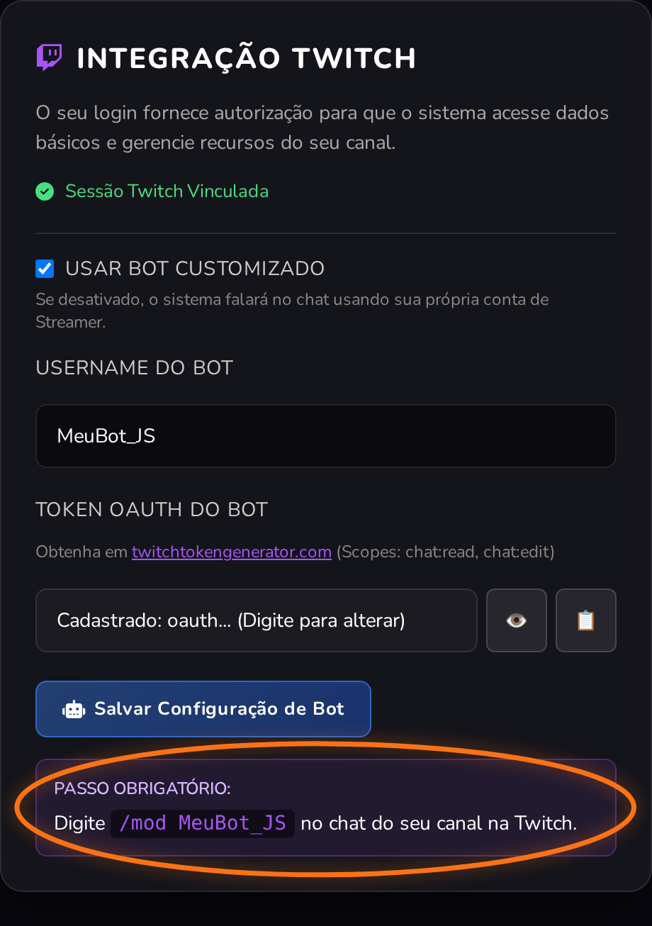 Caixa com o comando /mod pronto para copiar no chat da Twitch